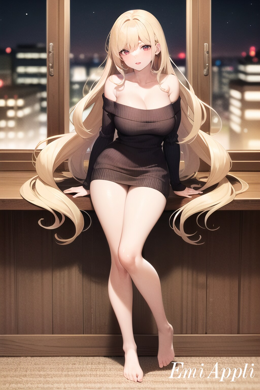 オフショルセーターを着たかわいい女の子