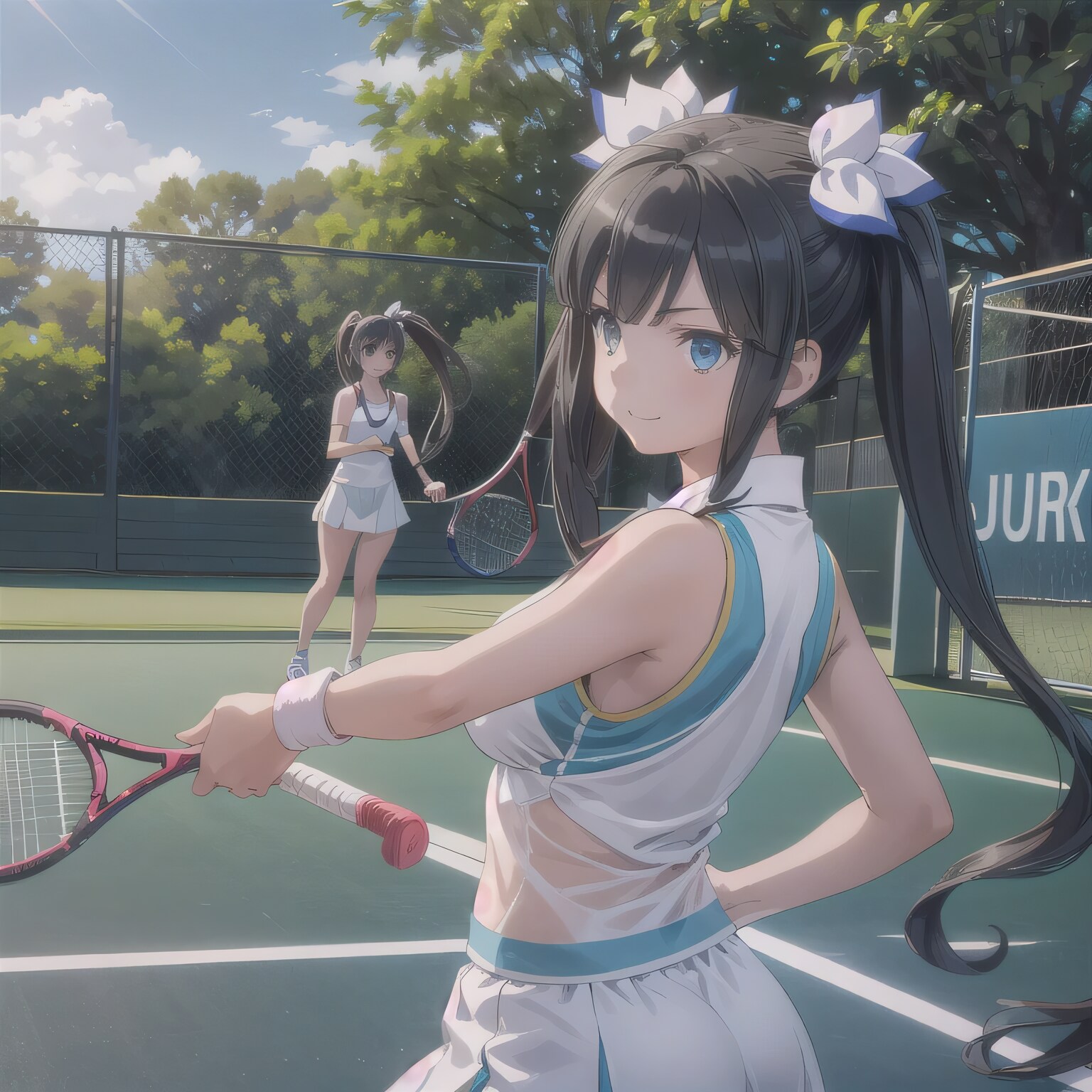 黒髪ツインテでテニスウェアの少女２ | の人気AIイラスト・グラビア