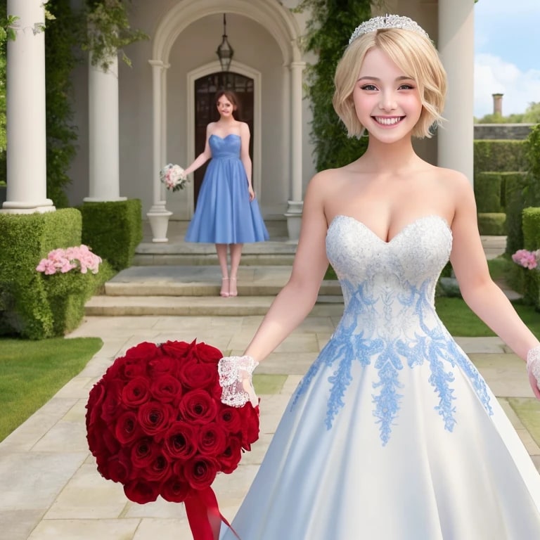 金髪ボブでウェディングドレスの美女 | の人気AIイラスト・グラビア