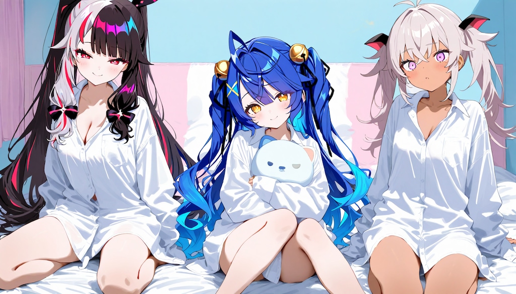 寝起き（ゲームる）- 夜見れな＆天宮こころ＆魔使マオ