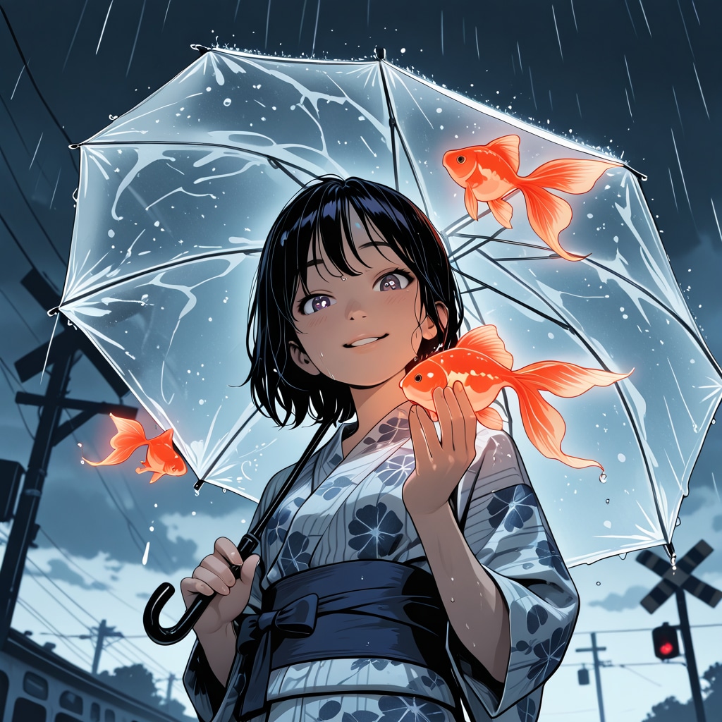 goldfish swimming through the rain