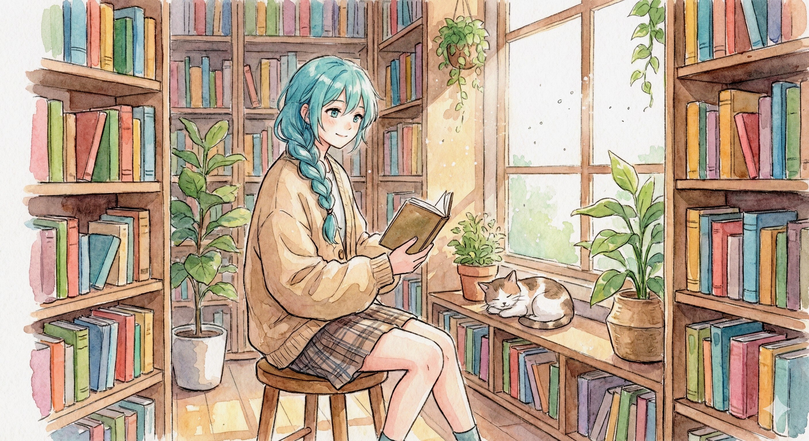 水彩画ミクさん　三つ編みミクの隠れ家 | の人気AIイラスト・グラビア