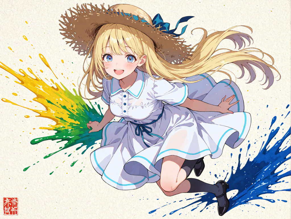 水墨画＋彩墨画+パステルカラーでひまりちゃんを生成