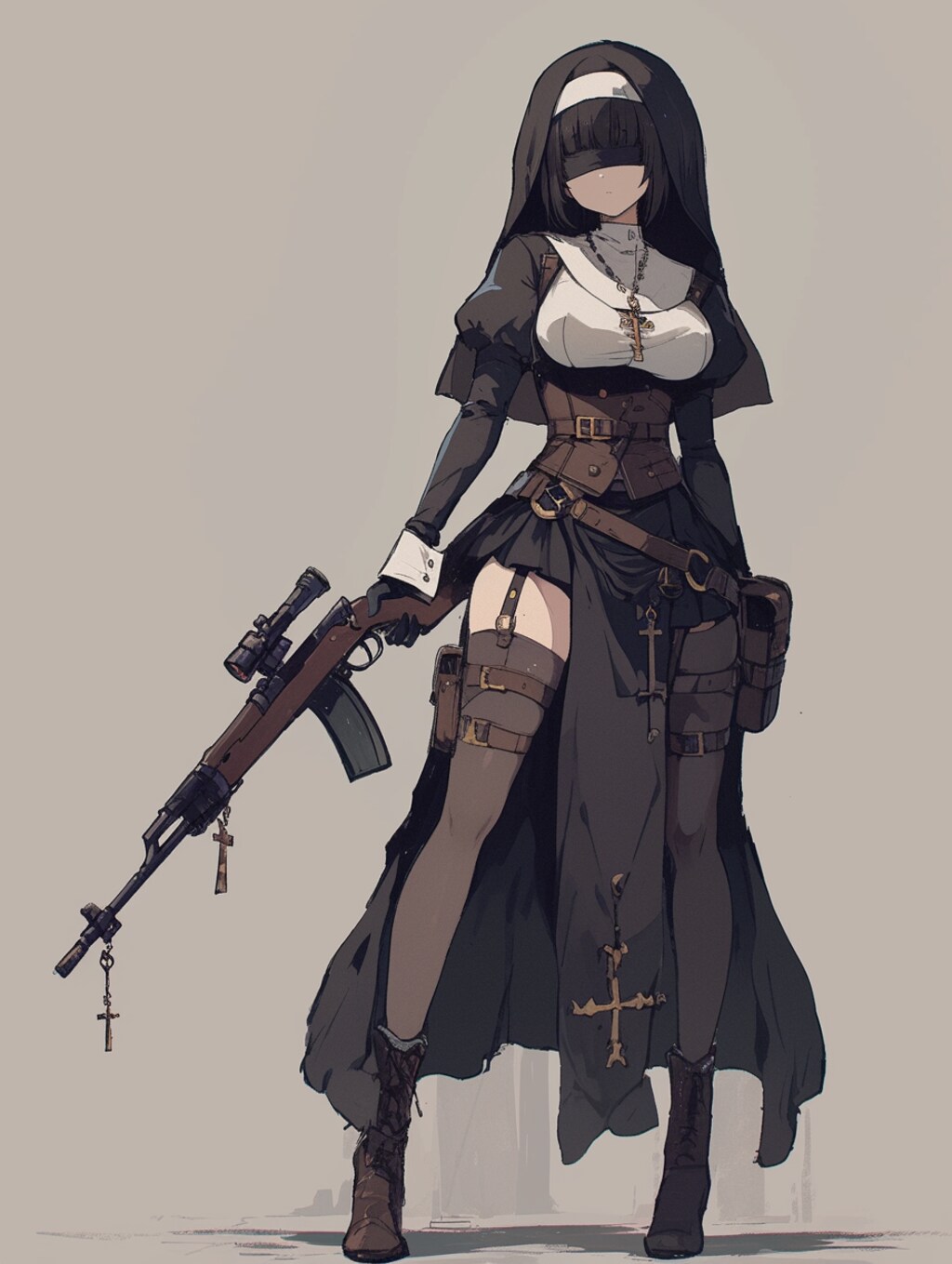 修道女×目隠し×ライフル