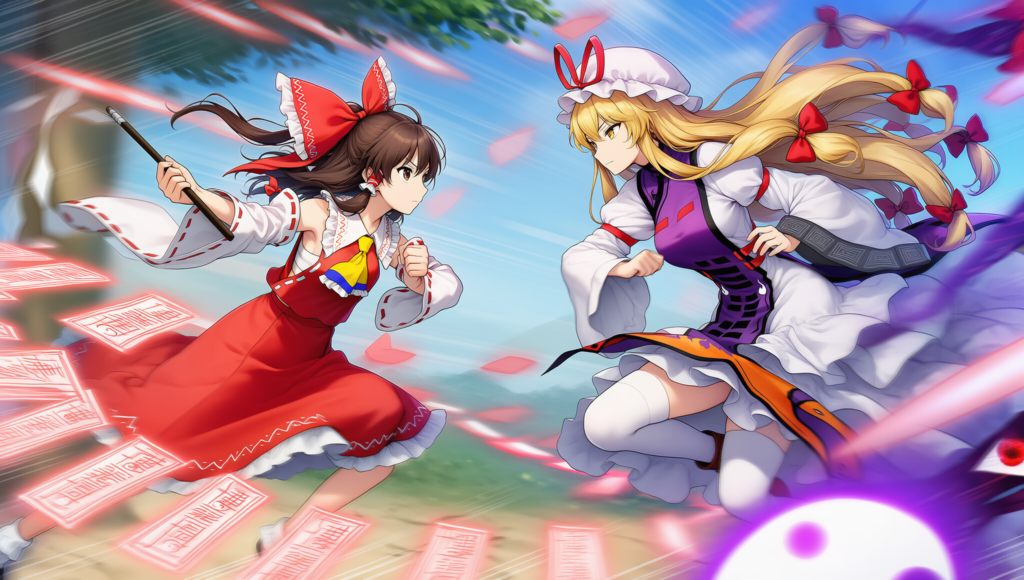 東方　霊夢　八雲紫　弾幕ごっこ　横から