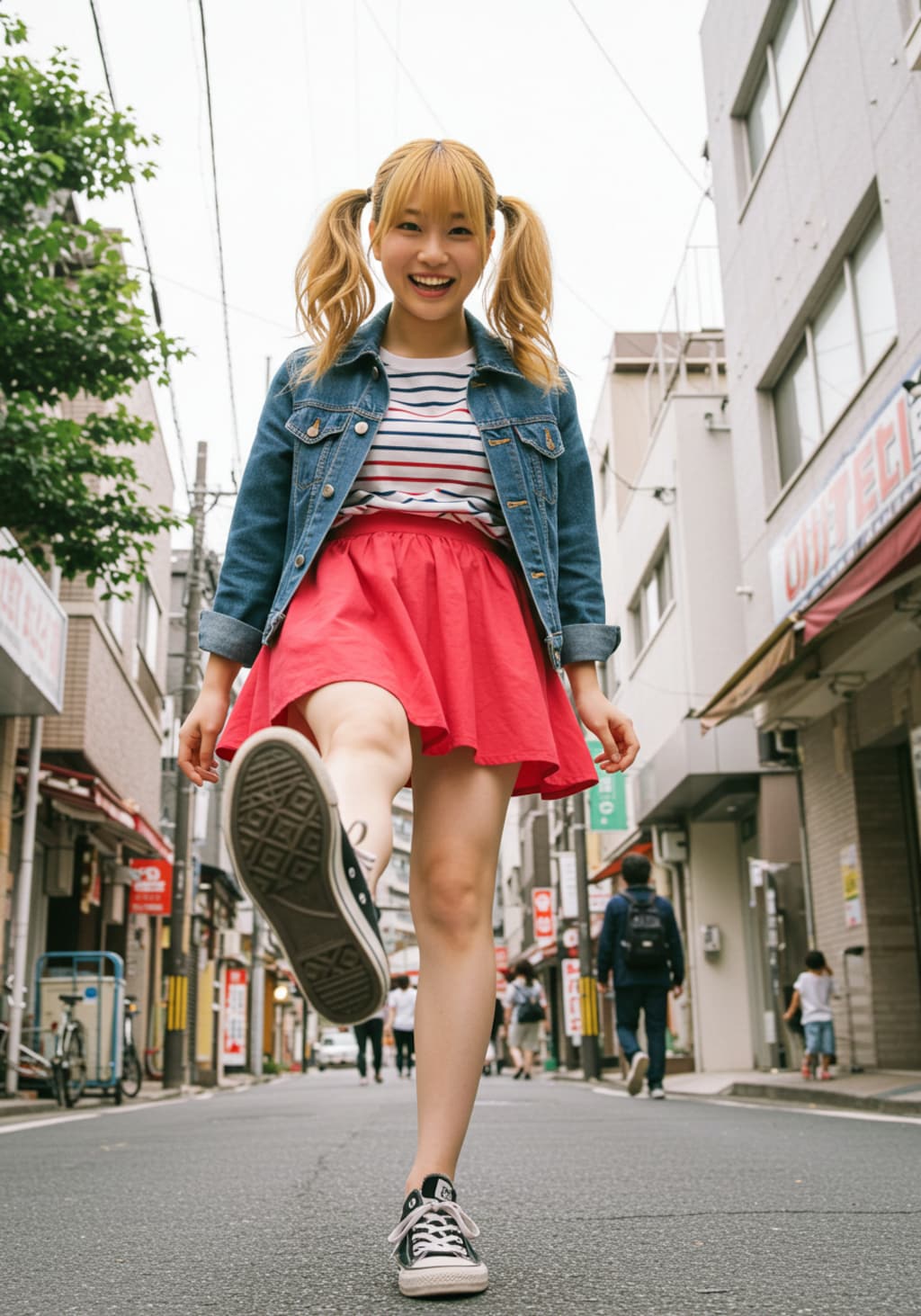 金髪ツインテール 靴裏見せ