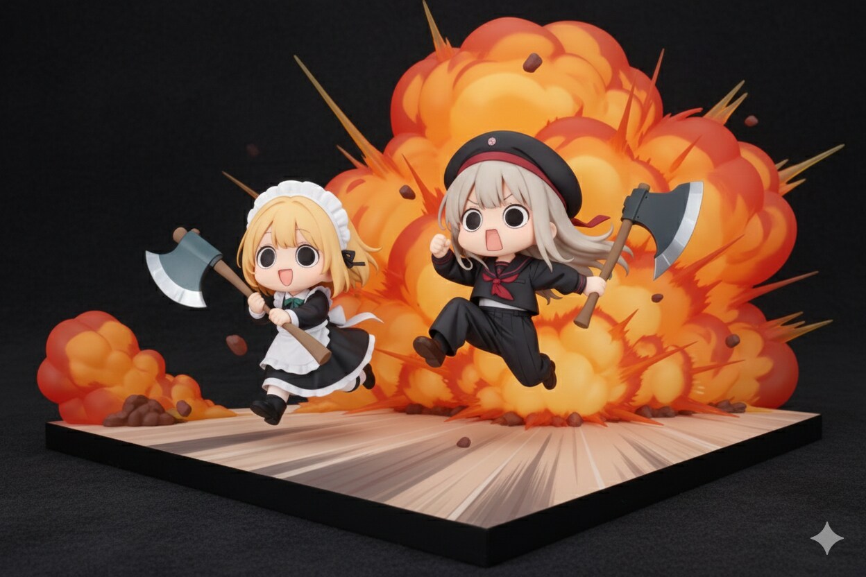 フィギュア版メイドさんとえらいこっちゃ嬢の爆発斧