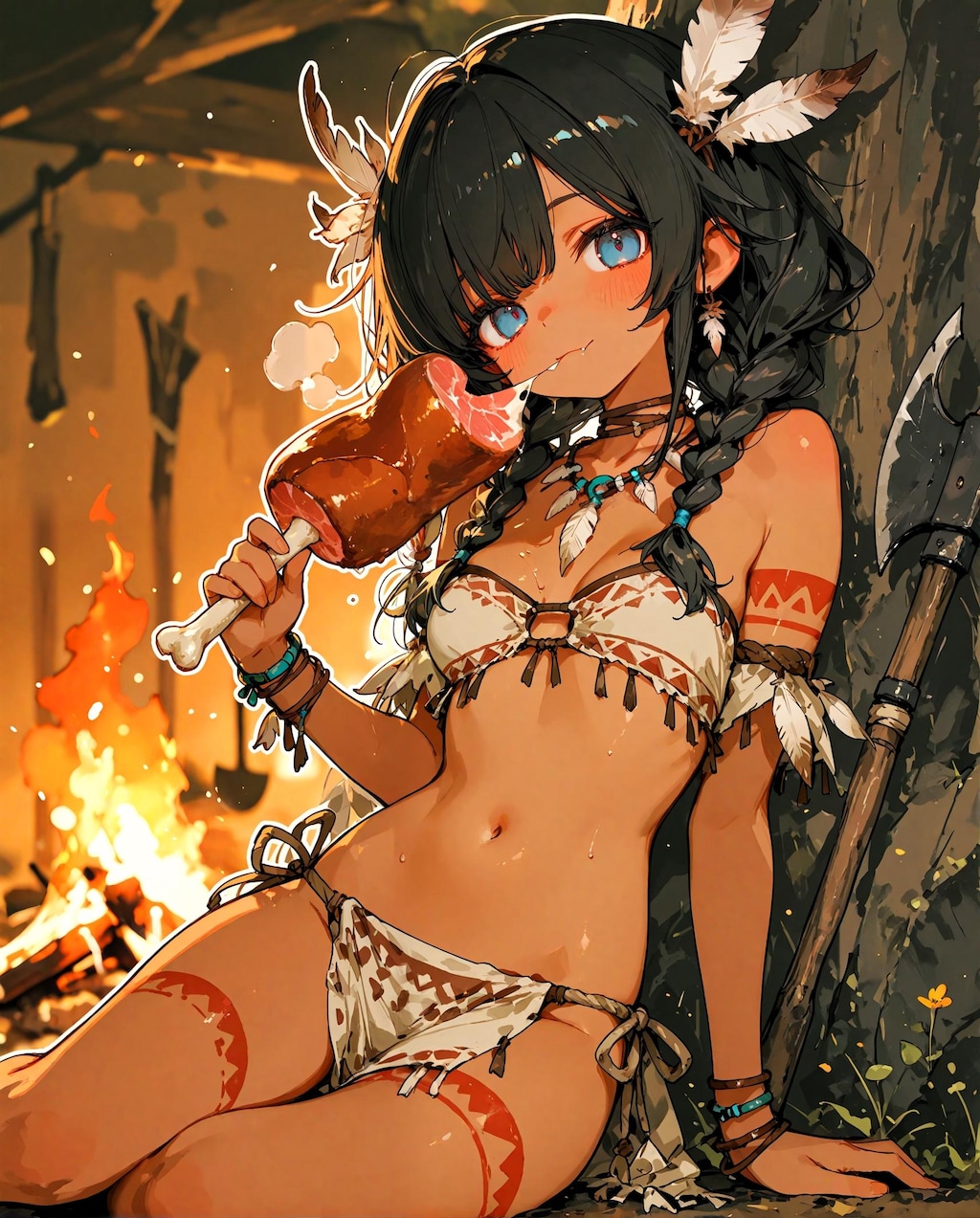 川辺の民族少女