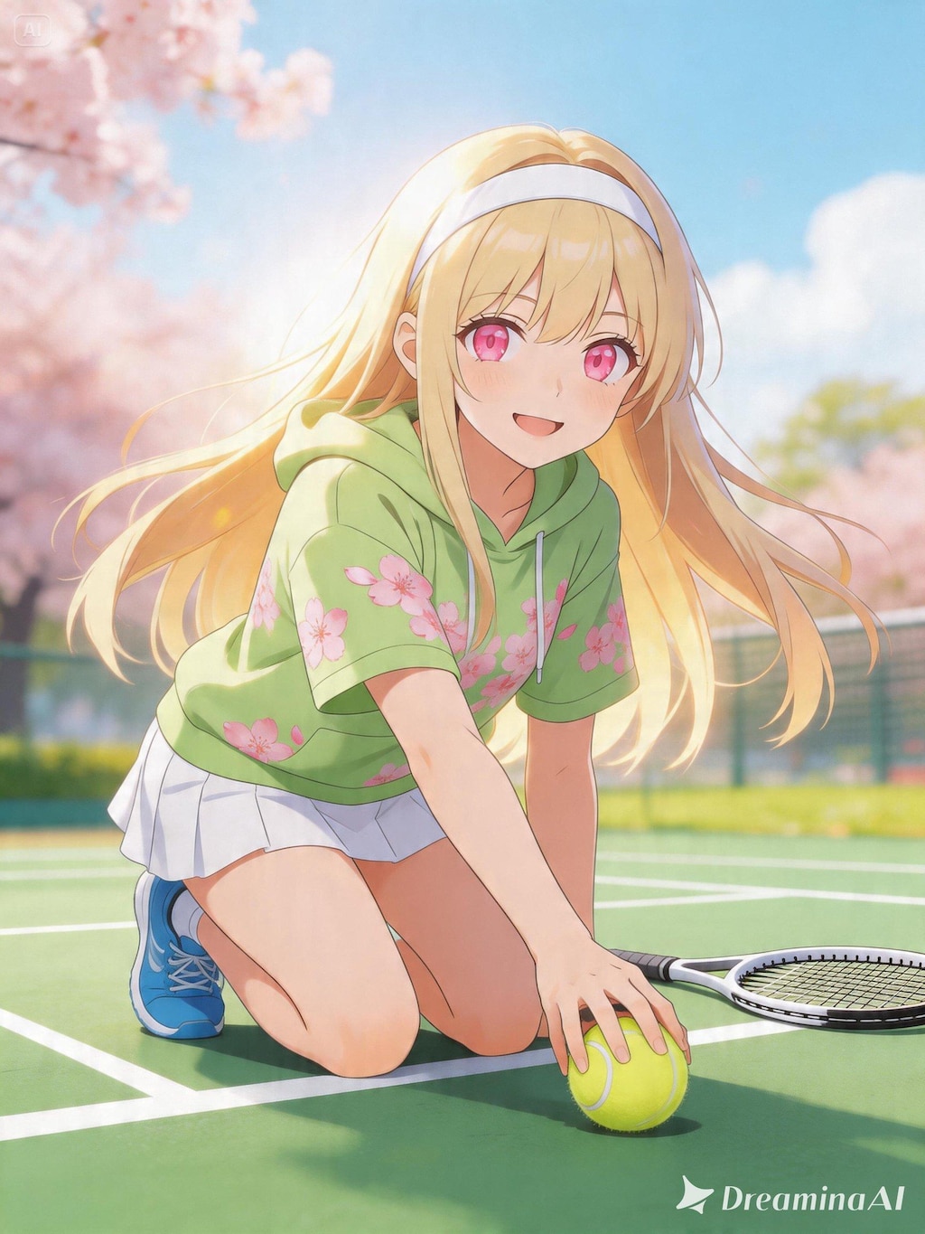 【Seedream5.0】でテニスボールを拾う女の子