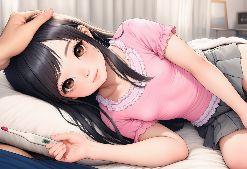 体温計を持ってベッドに入ってくる子