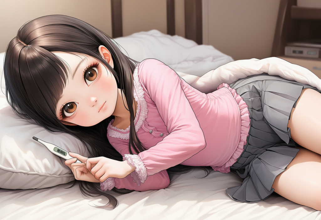 体温計を持ってベッドに入ってくる子