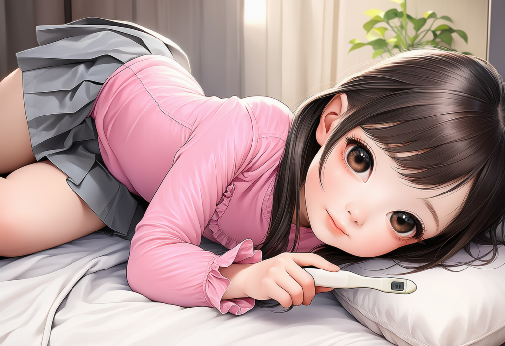 体温計を持ってベッドに入ってくる子
