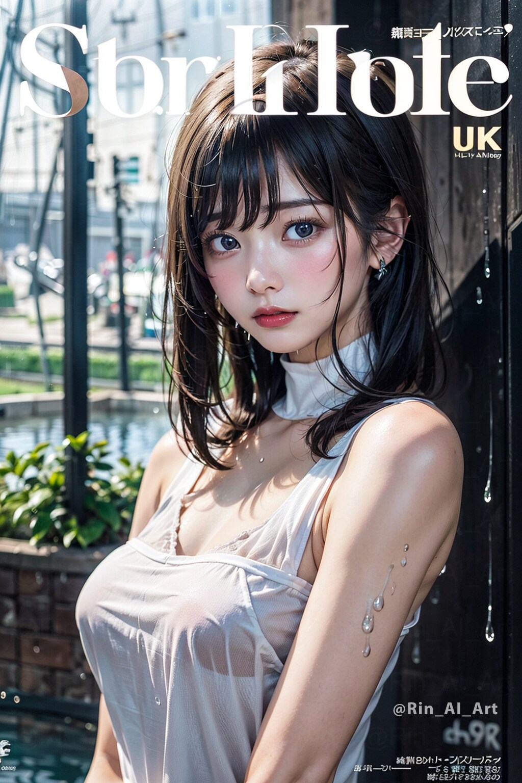 雑誌の表紙風「雨に濡れた美女」の #ani2real
