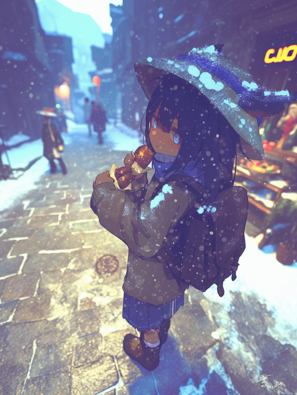 雪のお昼の食べ歩きちゃん