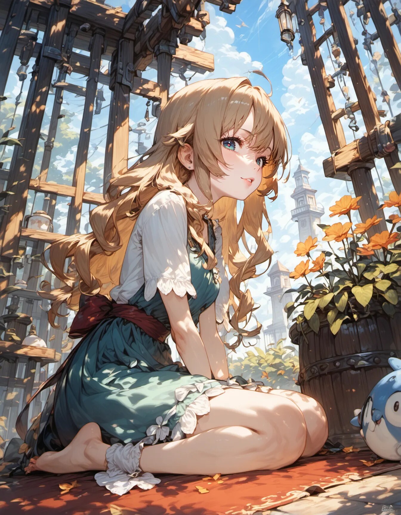 Green Dress in the Sunlit Ruins