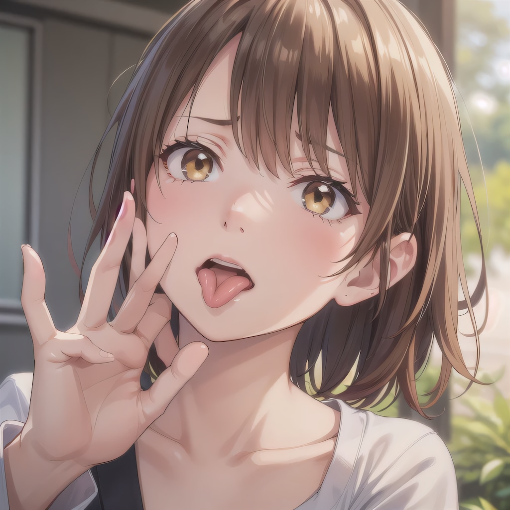 茶髪ボブの舌出し少女９