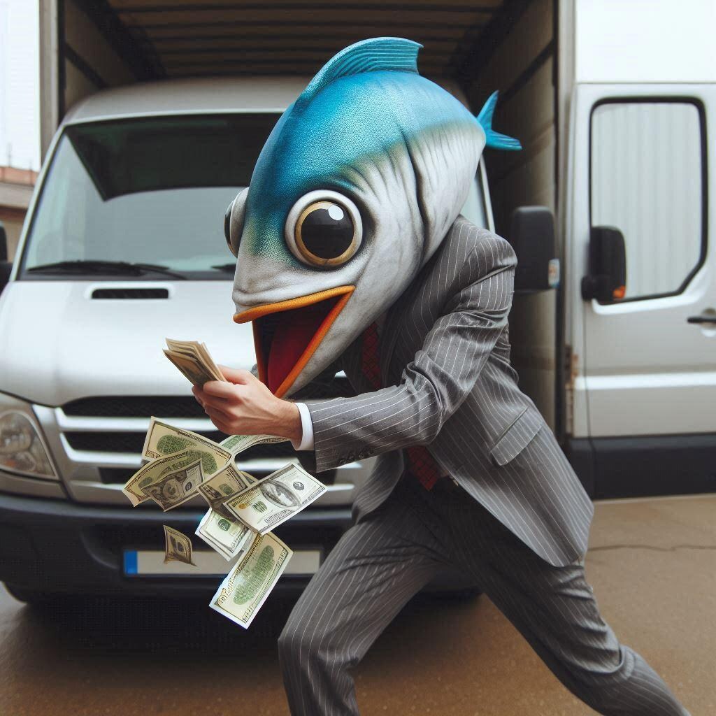 現金輸送車に乗る猫と襲うイワシ（仮）