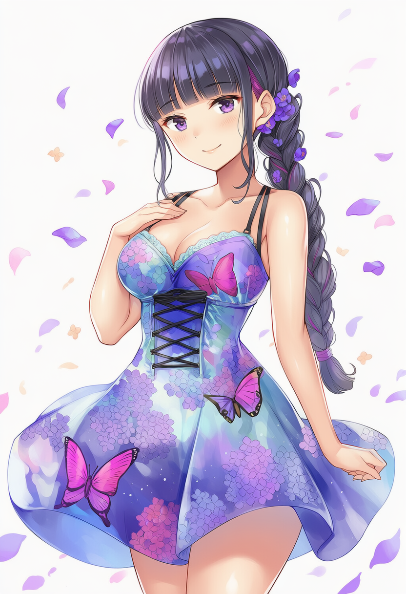Tricolor violet and butterfly watercolor corset dress