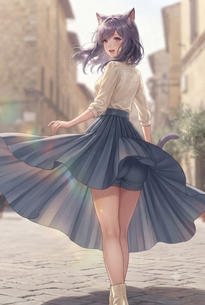 ロングスカートを靡かせるパンチラシス