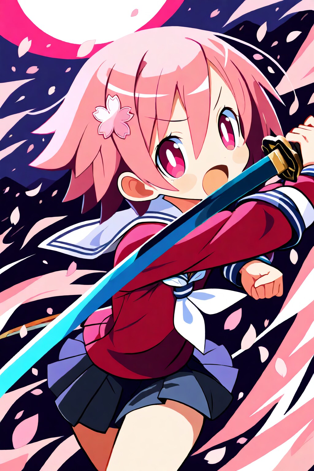 夜桜に閃く刀影