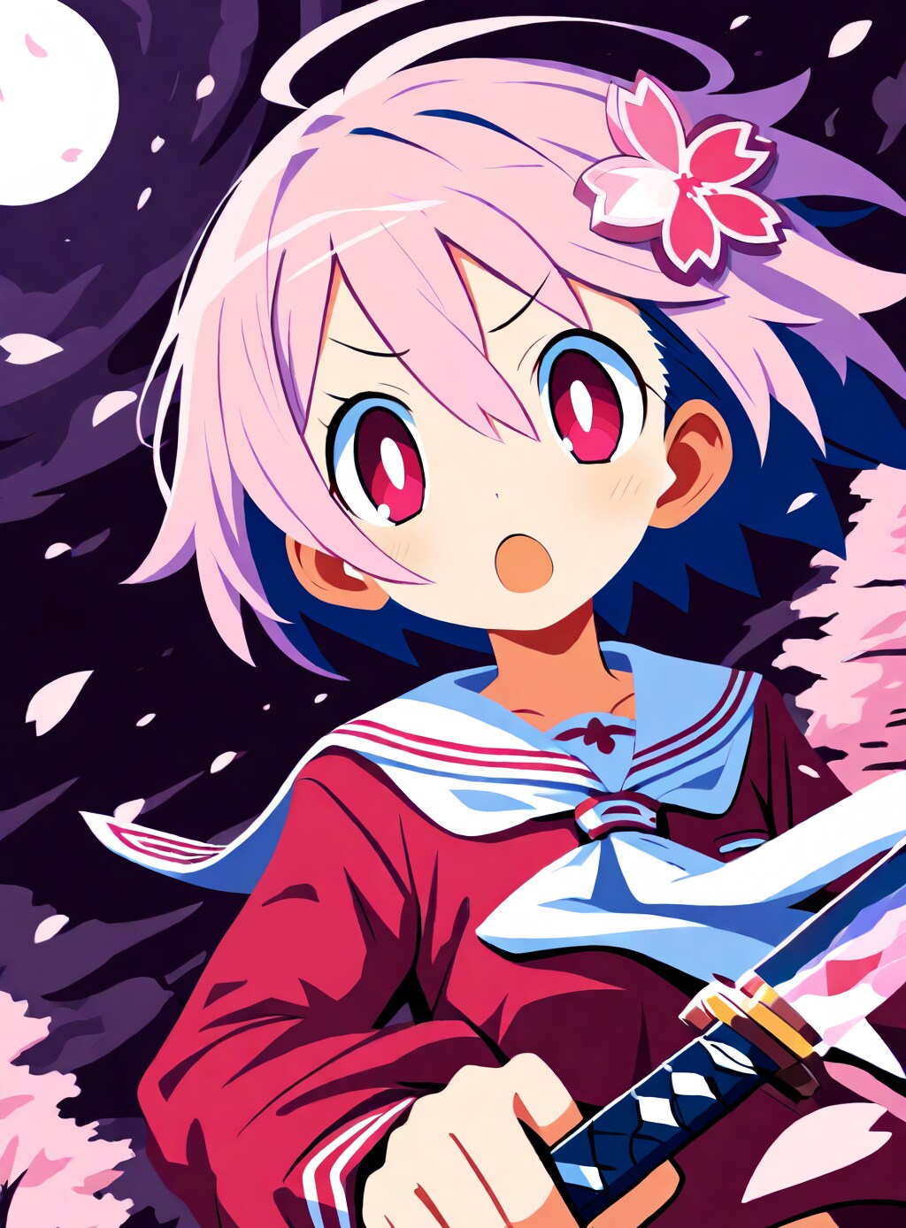 夜桜に閃く刀影