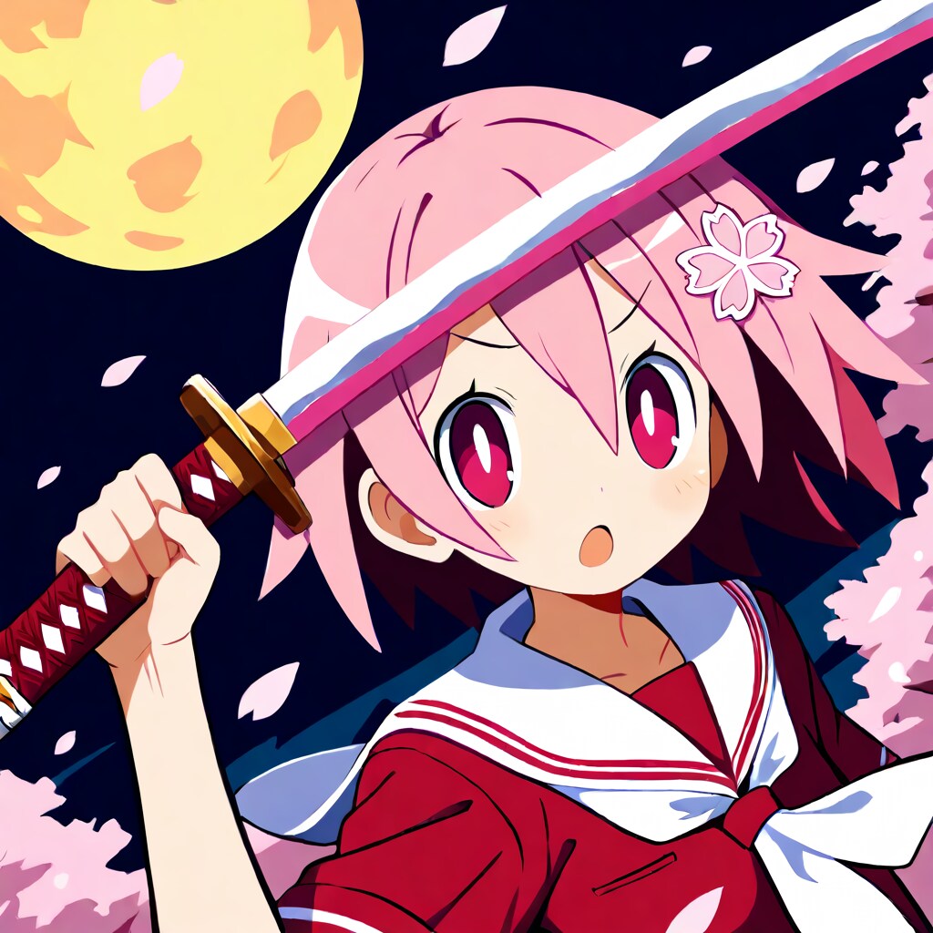 夜桜に閃く刀影