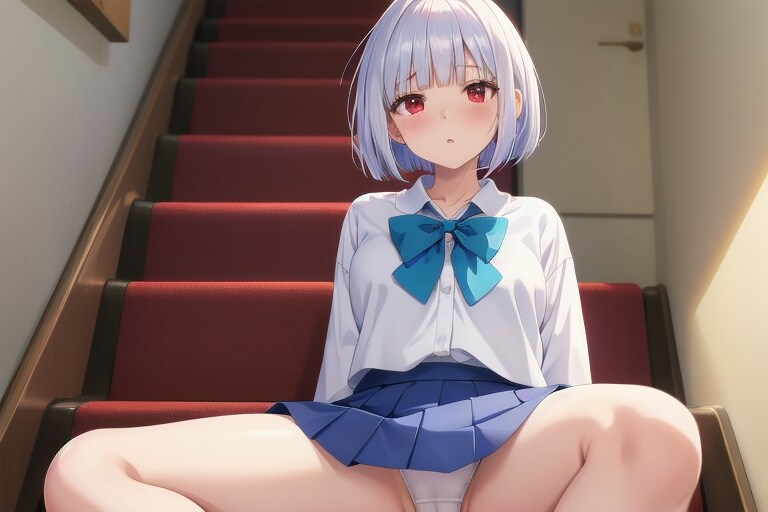 階段の上で