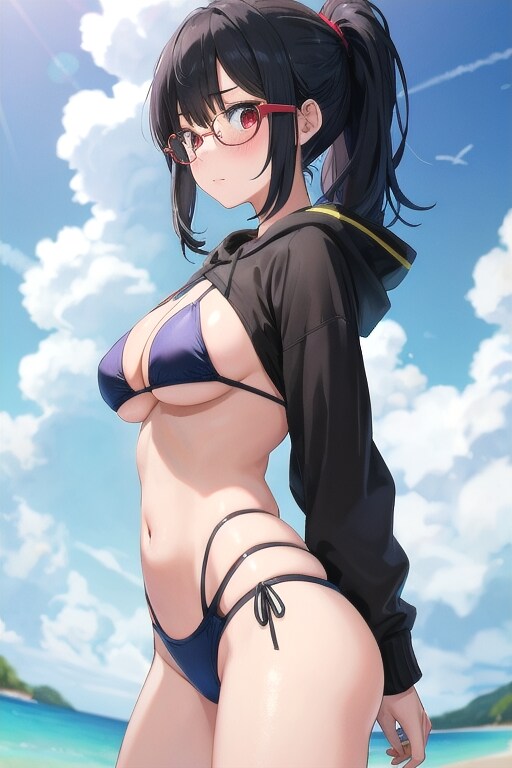 黒髪水着少女その2