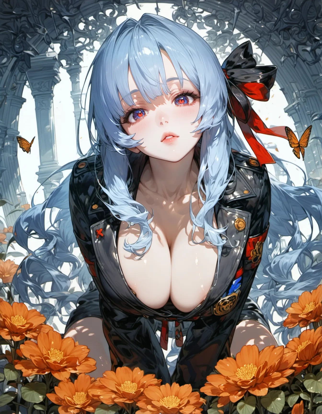 Blue Hair, Orange Flowers