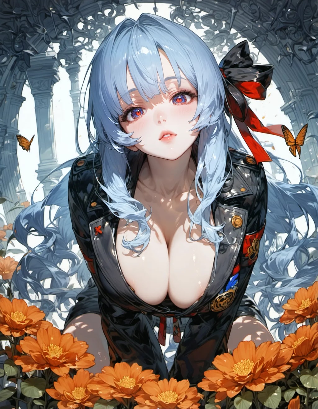 Blue Hair, Orange Flowers
