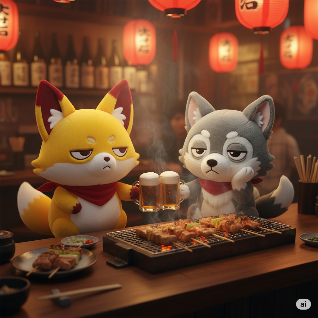 【狐狼のだれやめ】とりあえず、焼き鳥と愚痴 | の人気AIイラスト・グラビア