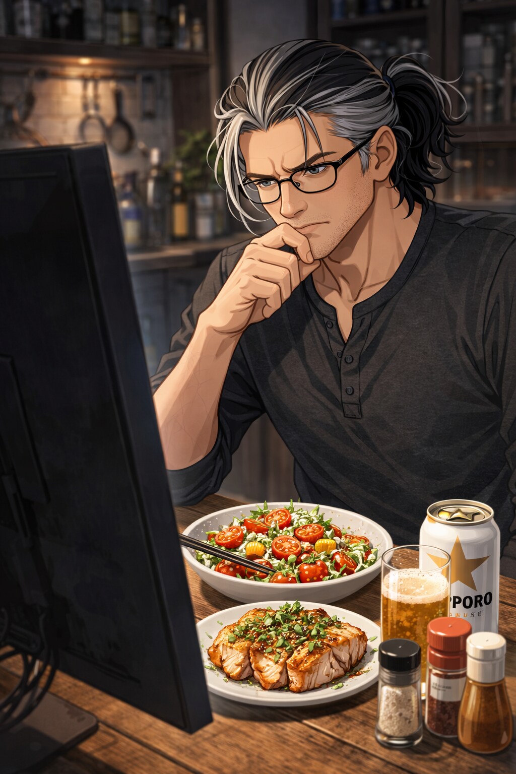 今夜のお供。トマサラとチキンステーキ山賊焼き。