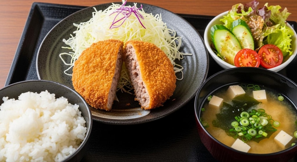 摩訶不思議食堂のメンチカツ定食お持ち帰り用弁当付き