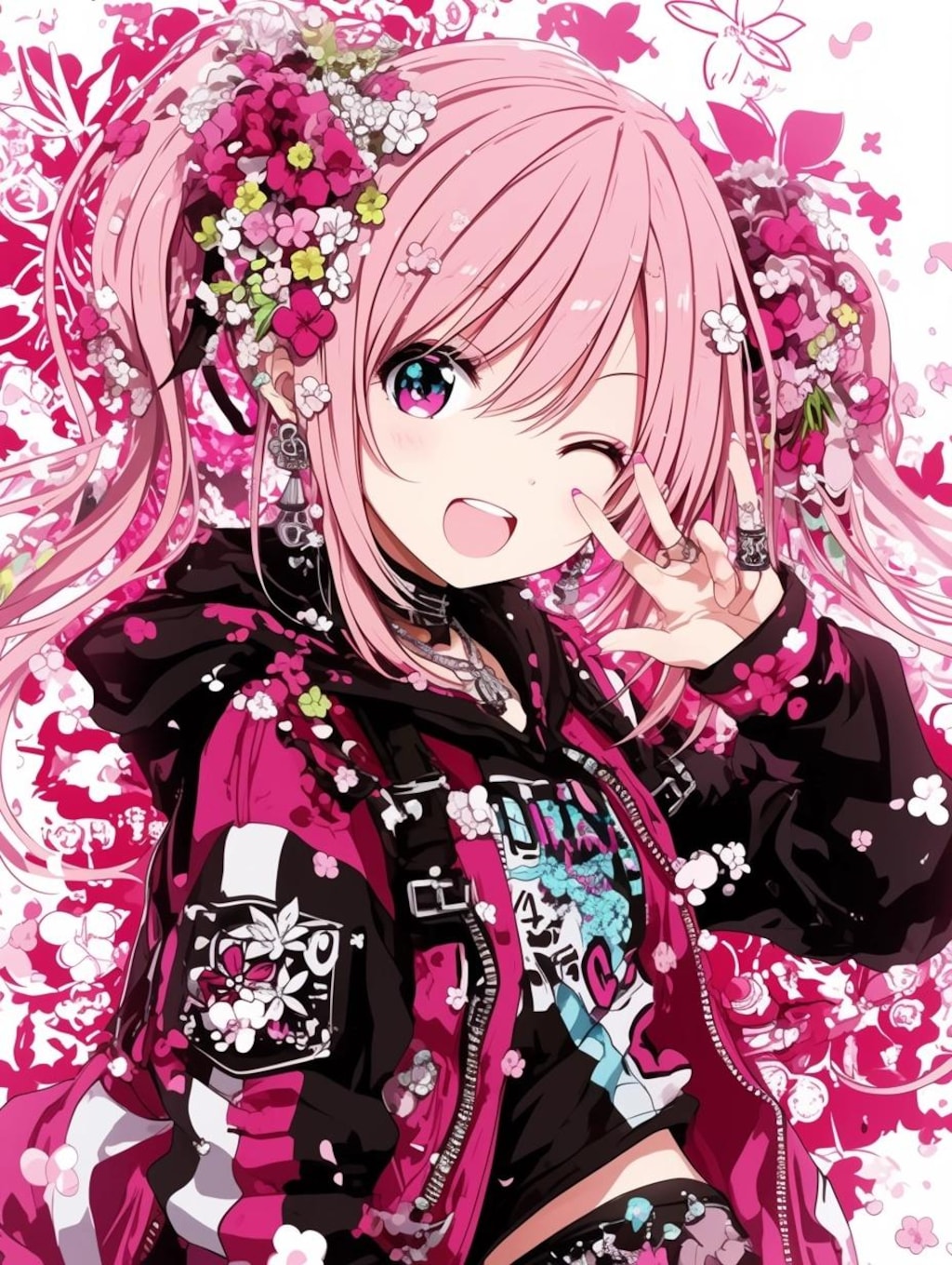 ツインテールピンクヘア