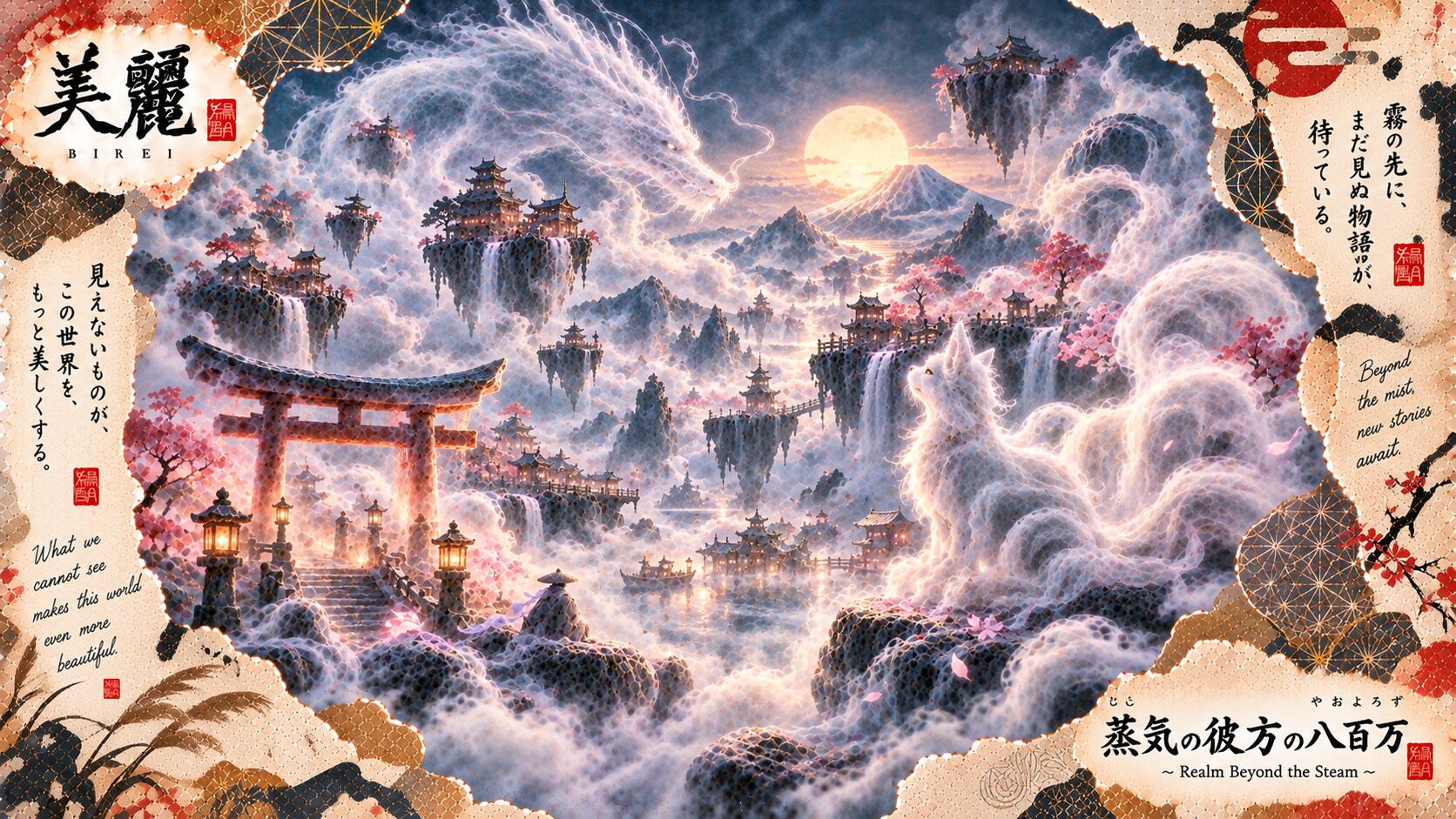 Realm Beyond the Steam — The Eight Million Spirits Beyond the Mist  What we cannot see makes this wo | の人気AIイラスト・グラビア