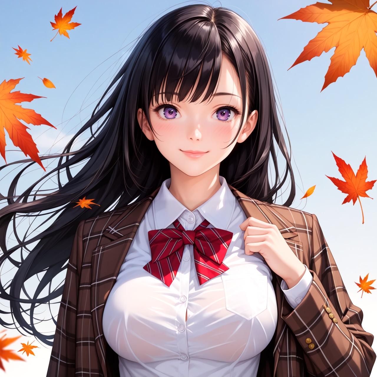 秋の黒髪ロングの子 | の人気AIイラスト・グラビア