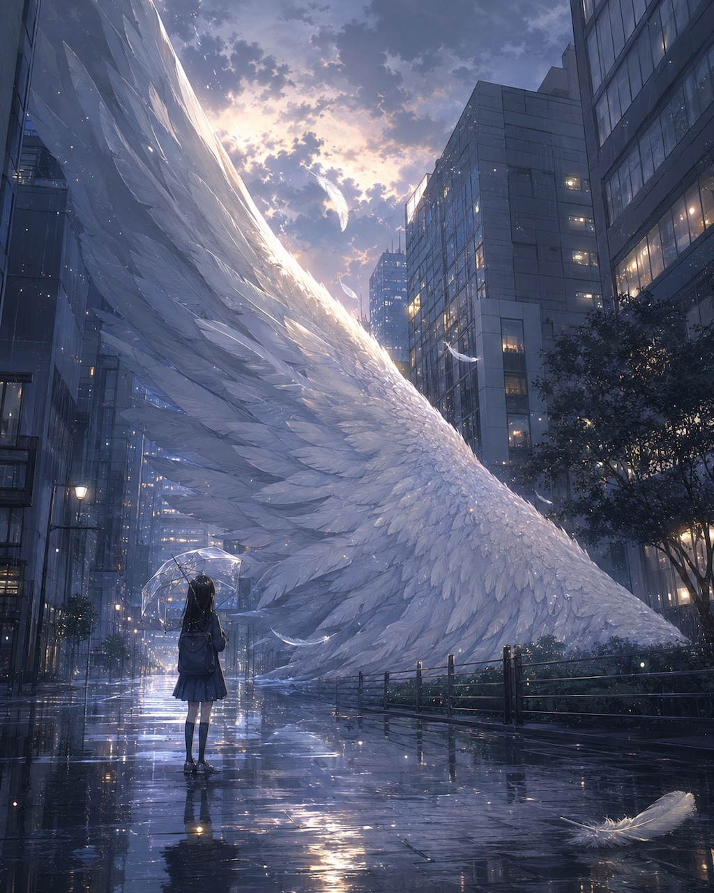 翼の街角と少女