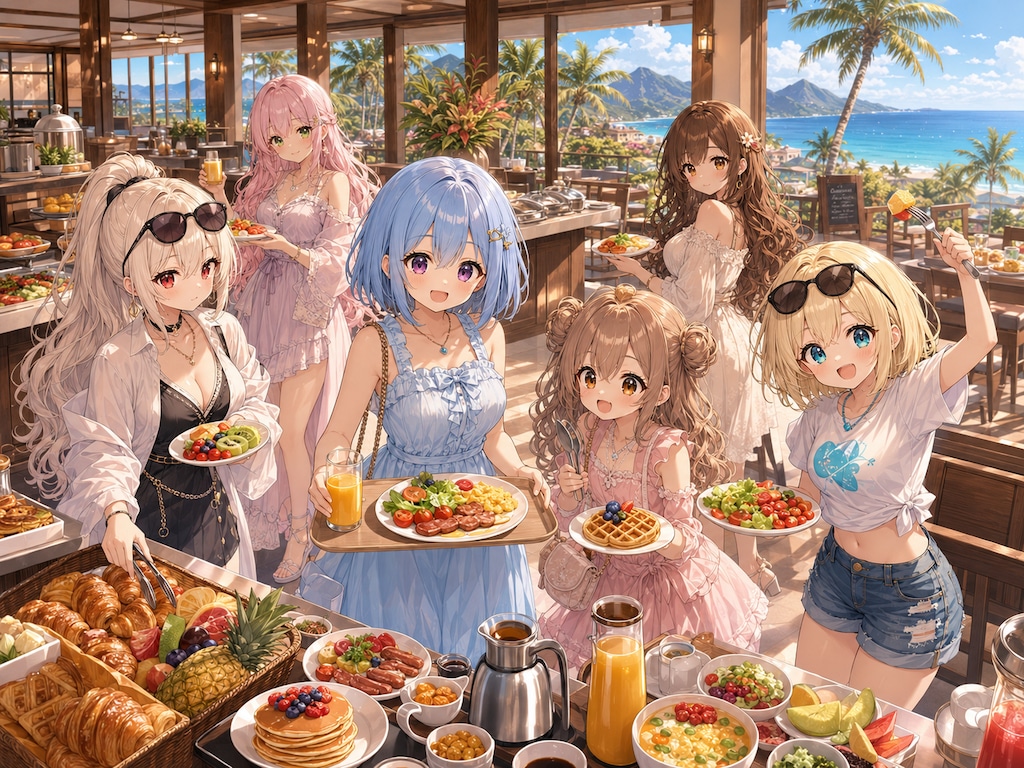 リゾートの朝は、みんなでビュッフェ朝ごはん☀️🍽️