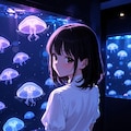 微光に結ばれる光跡のシルエット（イラスト） 3枚目