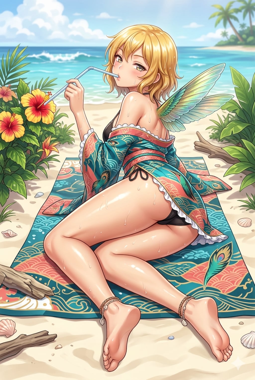 ハチドリ擬人化(水着・寝そべり振り返り)詰め合わせ