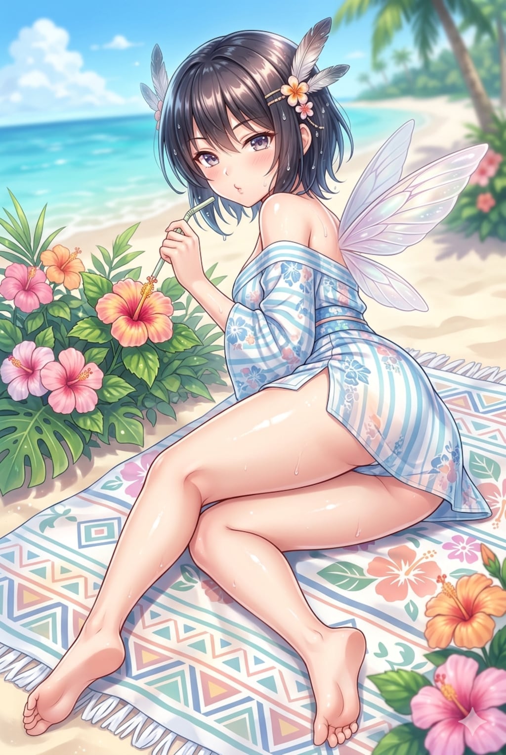 ハチドリ擬人化(水着・寝そべり振り返り)詰め合わせ