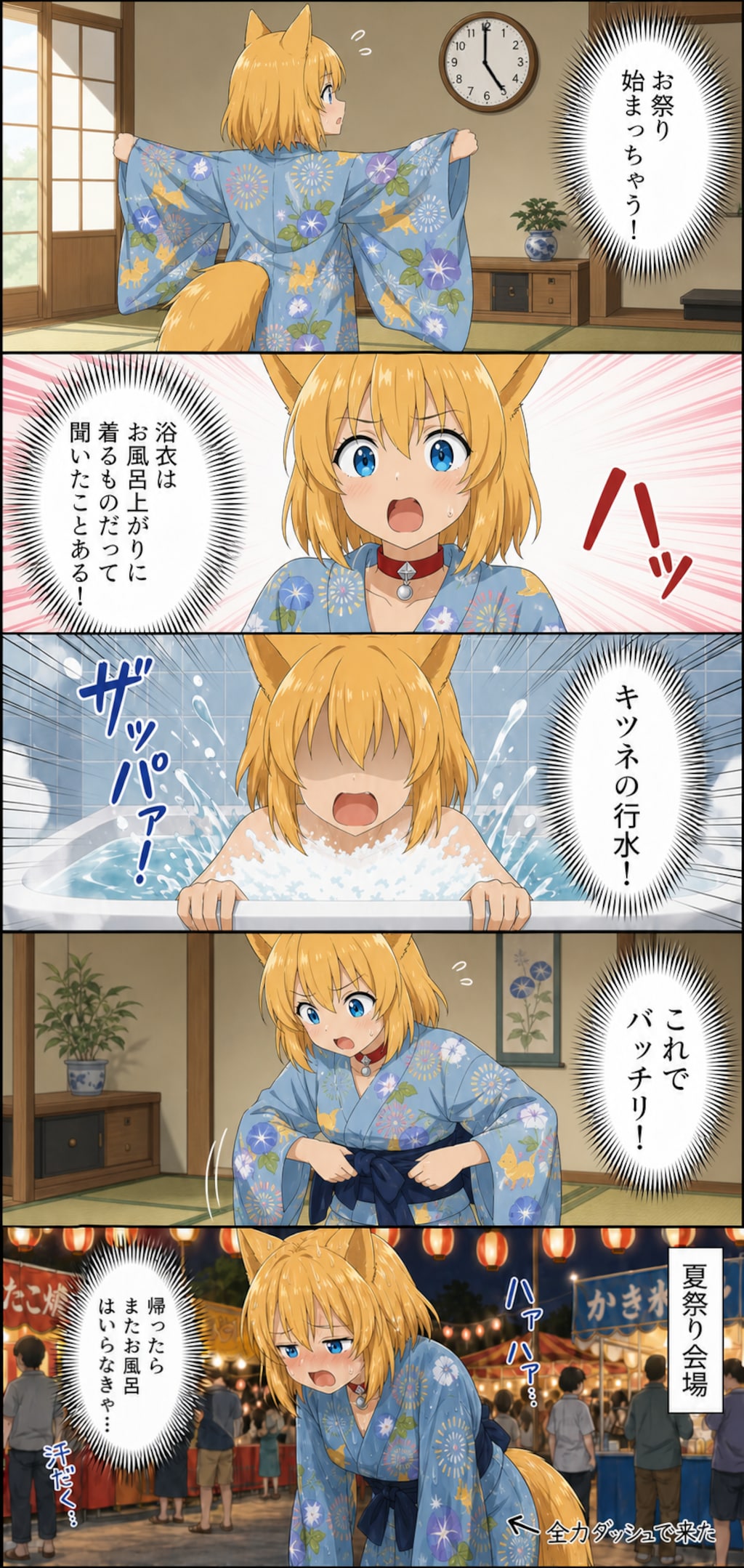 気合を入れて夏祭りに挑むキツネ