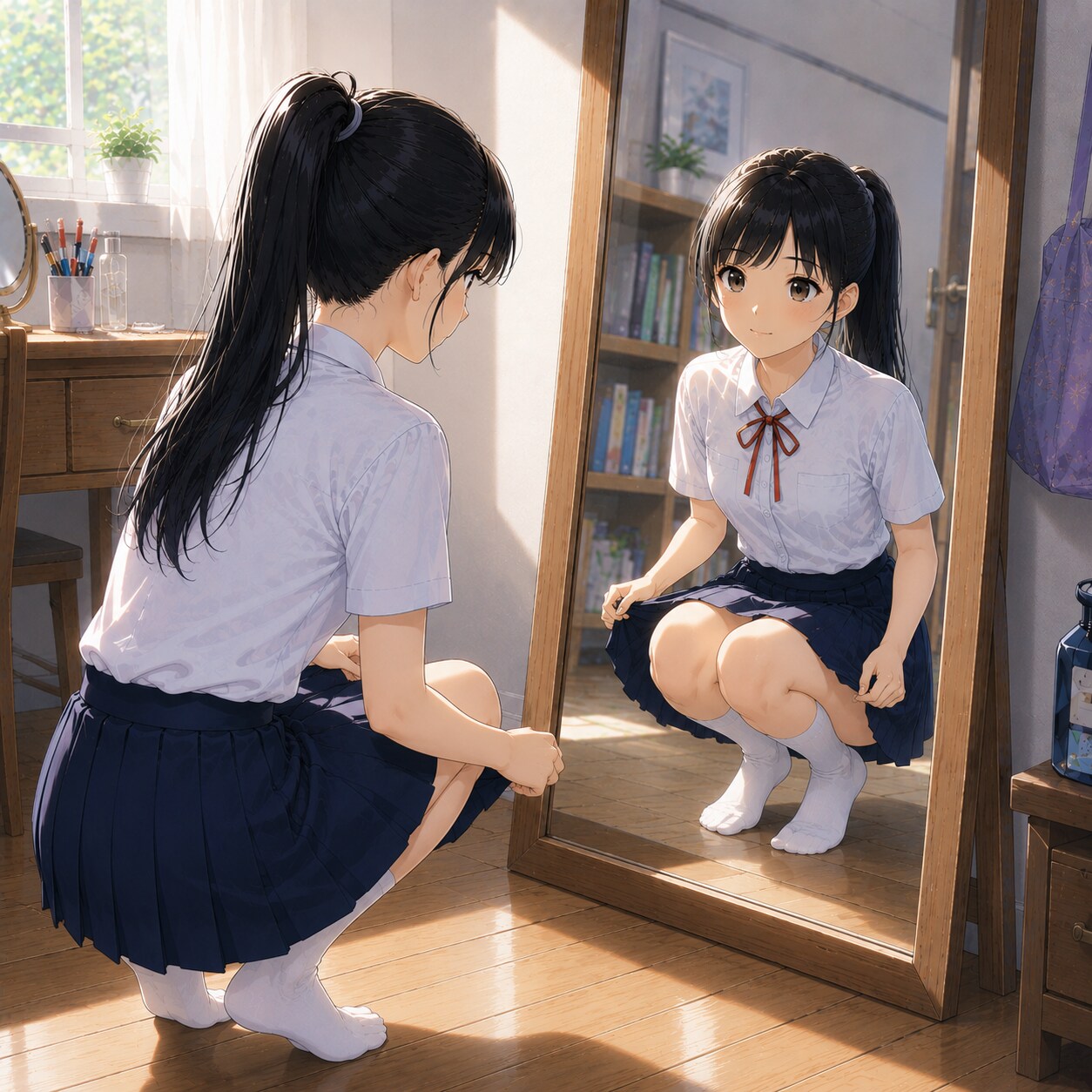 身支度をする少女