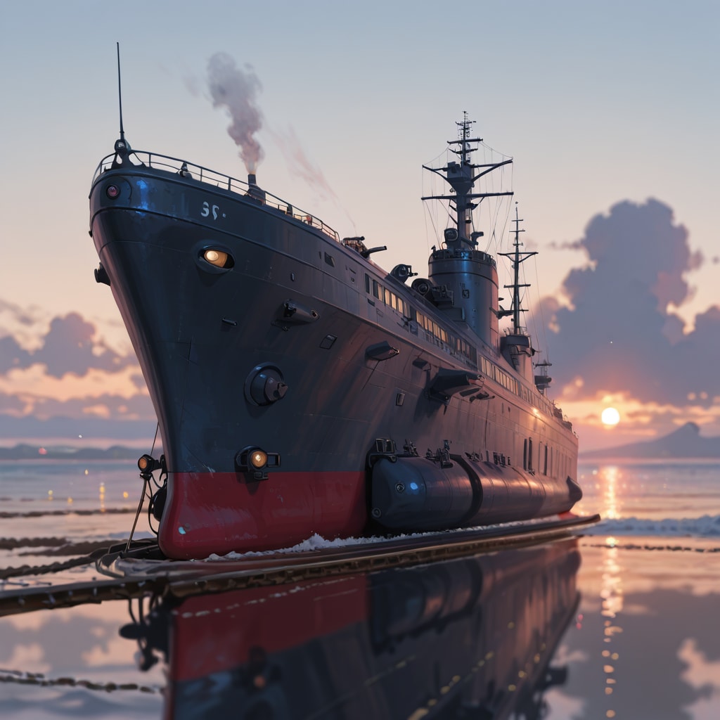 軍艦と夕暮れ | の人気AIイラスト・グラビア