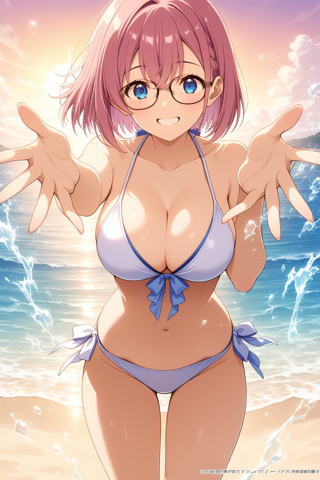 ピンク髪巨乳眼鏡っ娘のビキニグラビア👙👓🏖️❤️