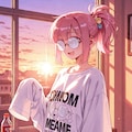 夕暮れのピンク髪ちゃん 3枚目
