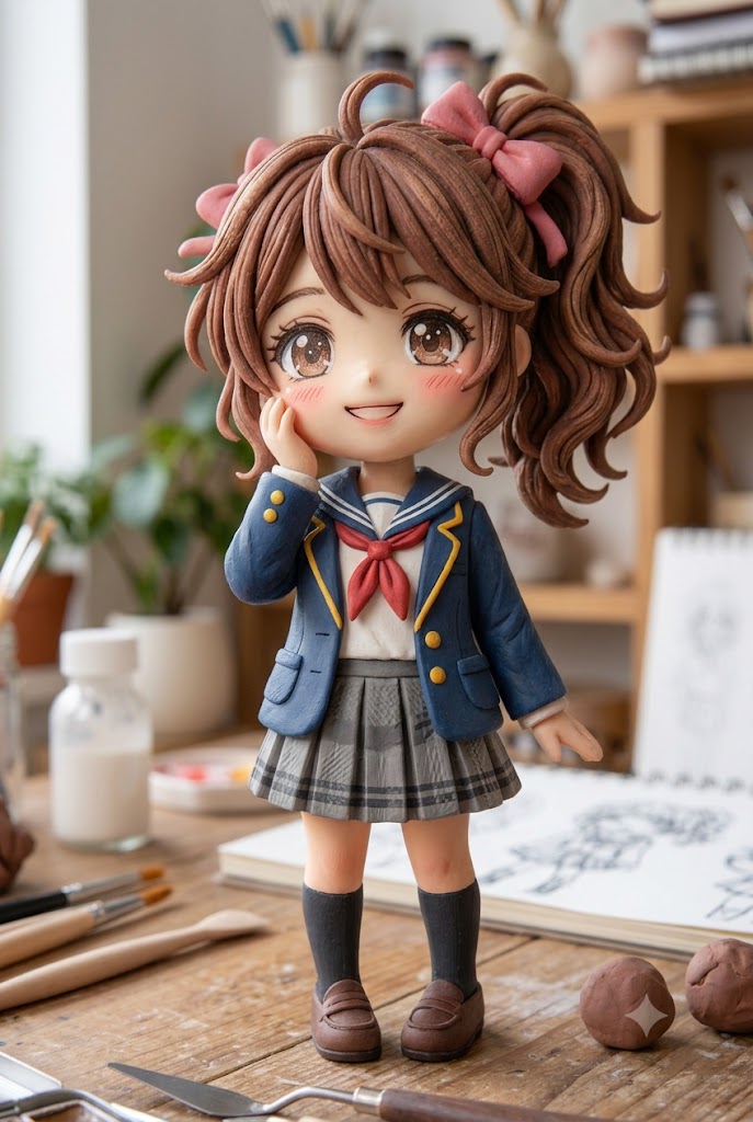 クレイアートの制服少女