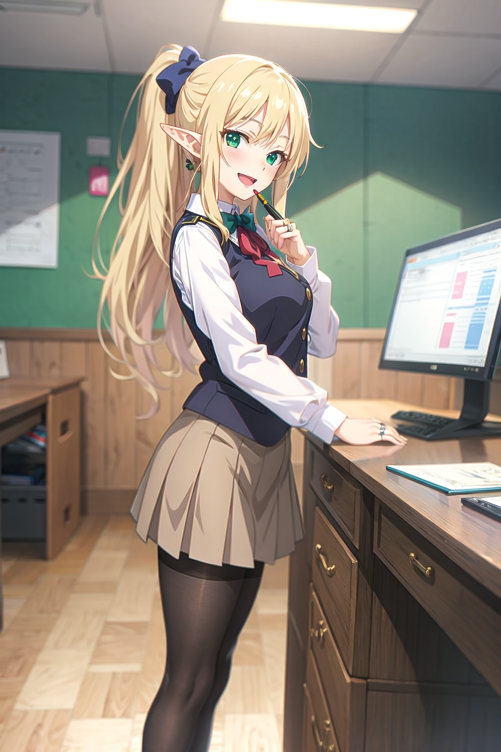 マリーネさん事務仕事中