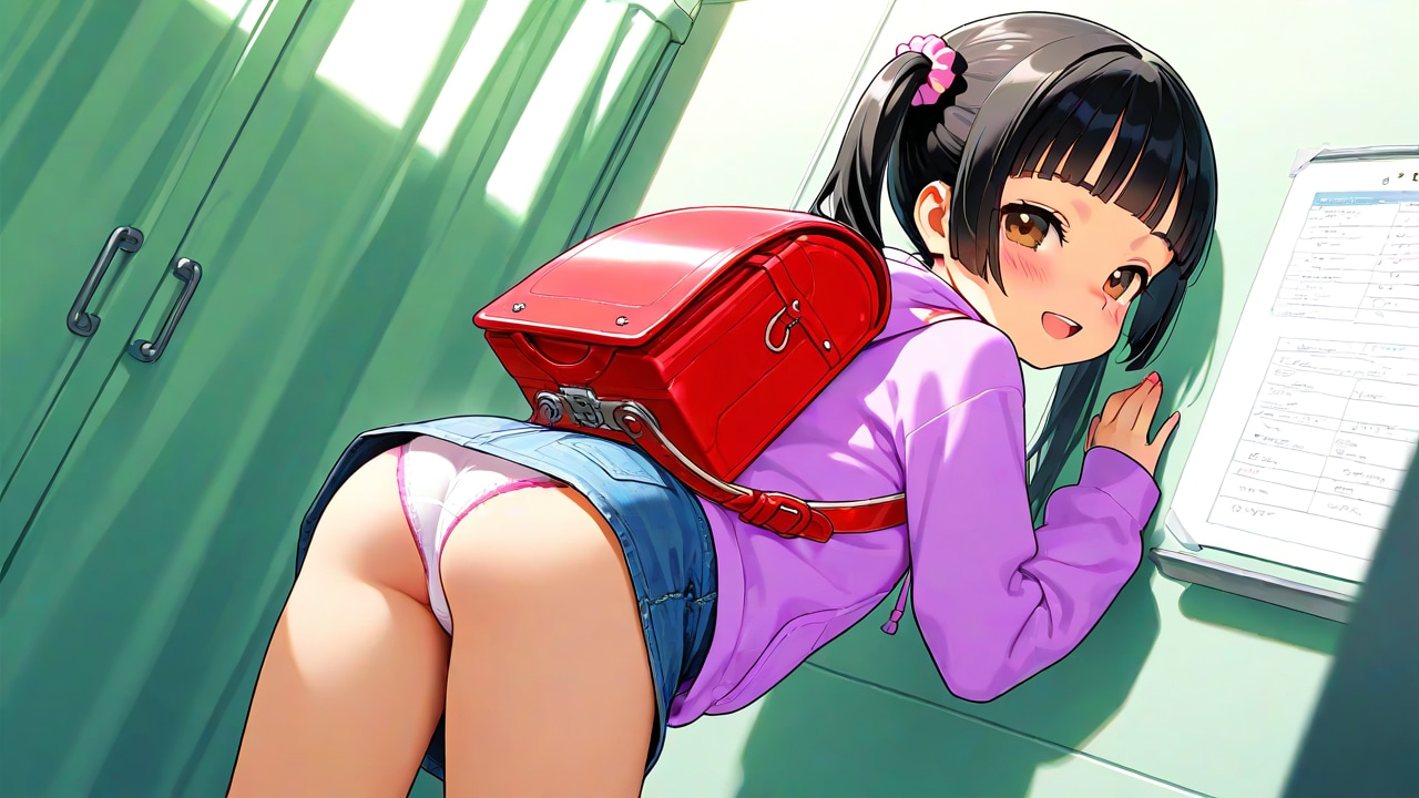 ツインテ桃パーカー子