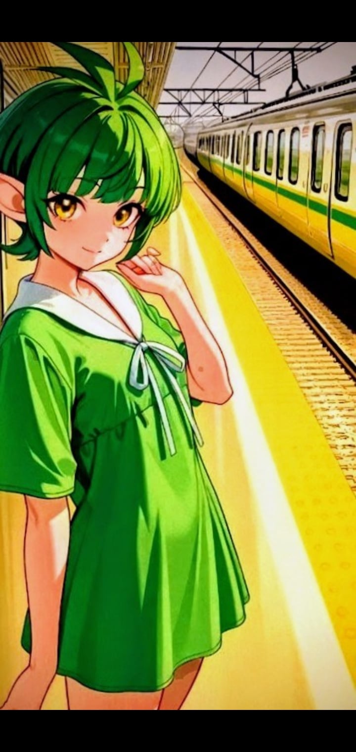 異世界駅から乗り換えて🚉あおなみ線で🚉名古屋港区に遊びに来た緑色短髪のエルフ🍏